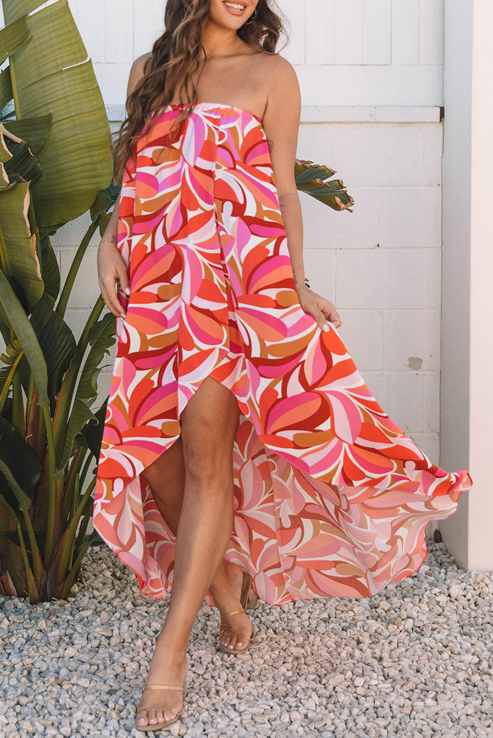 Tropical Print Flirty Bandeau Vacay Dress