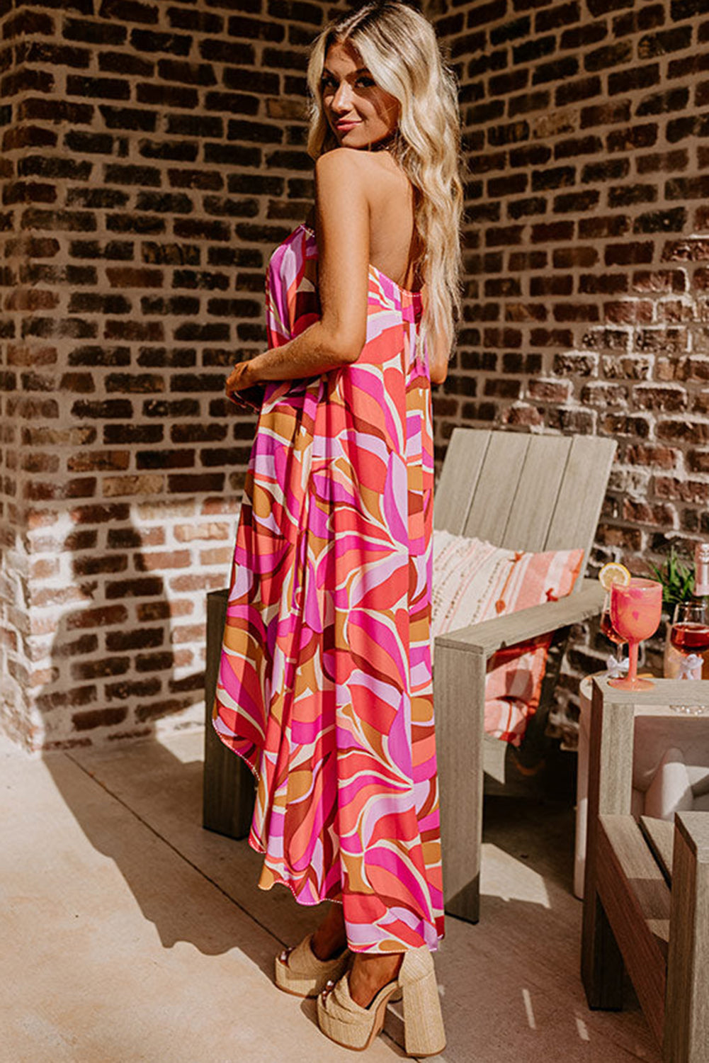 Tropical Print Flirty Bandeau Vacay Dress