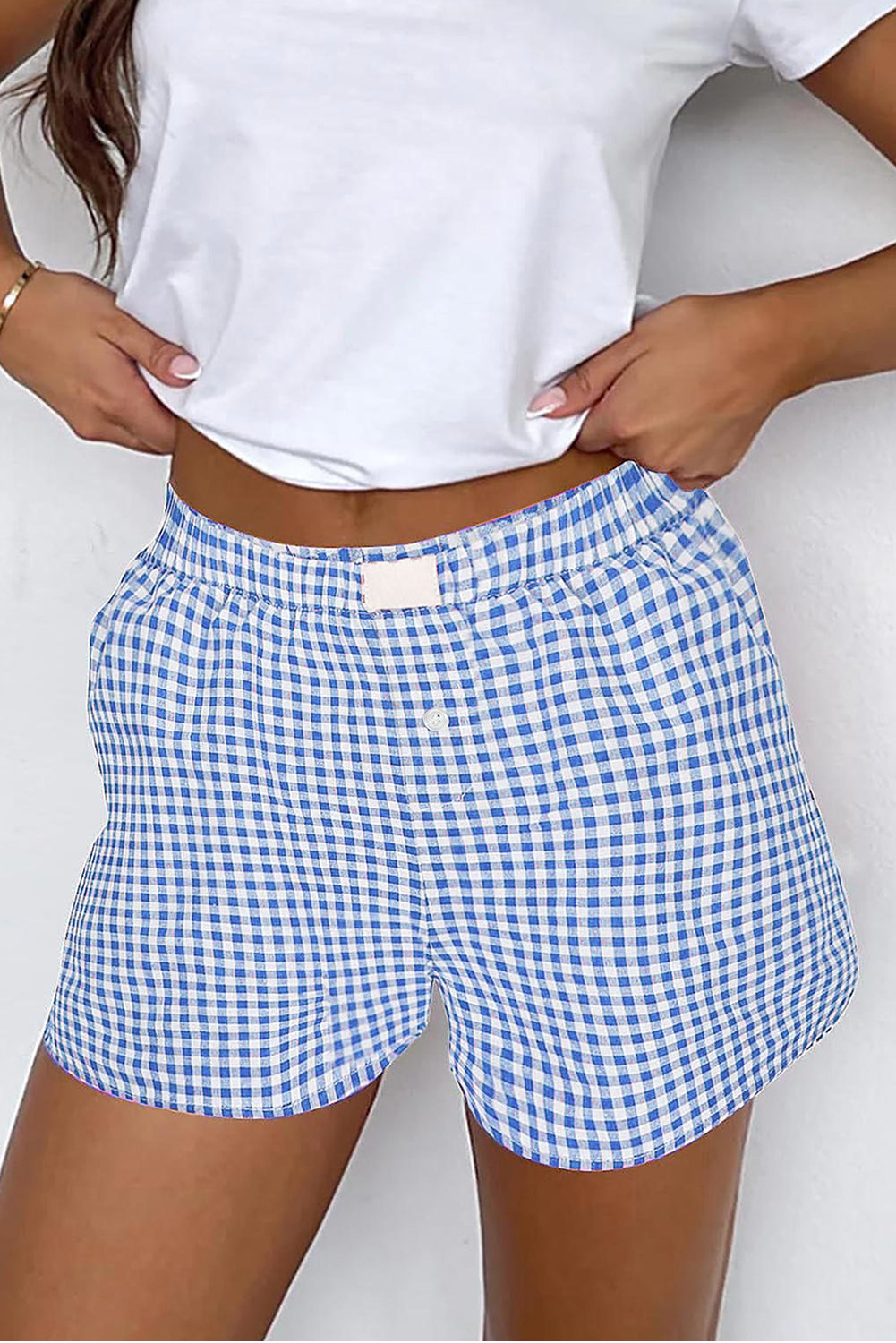 Fern Green Red Plaid Gingham Printed High Waist Shorts