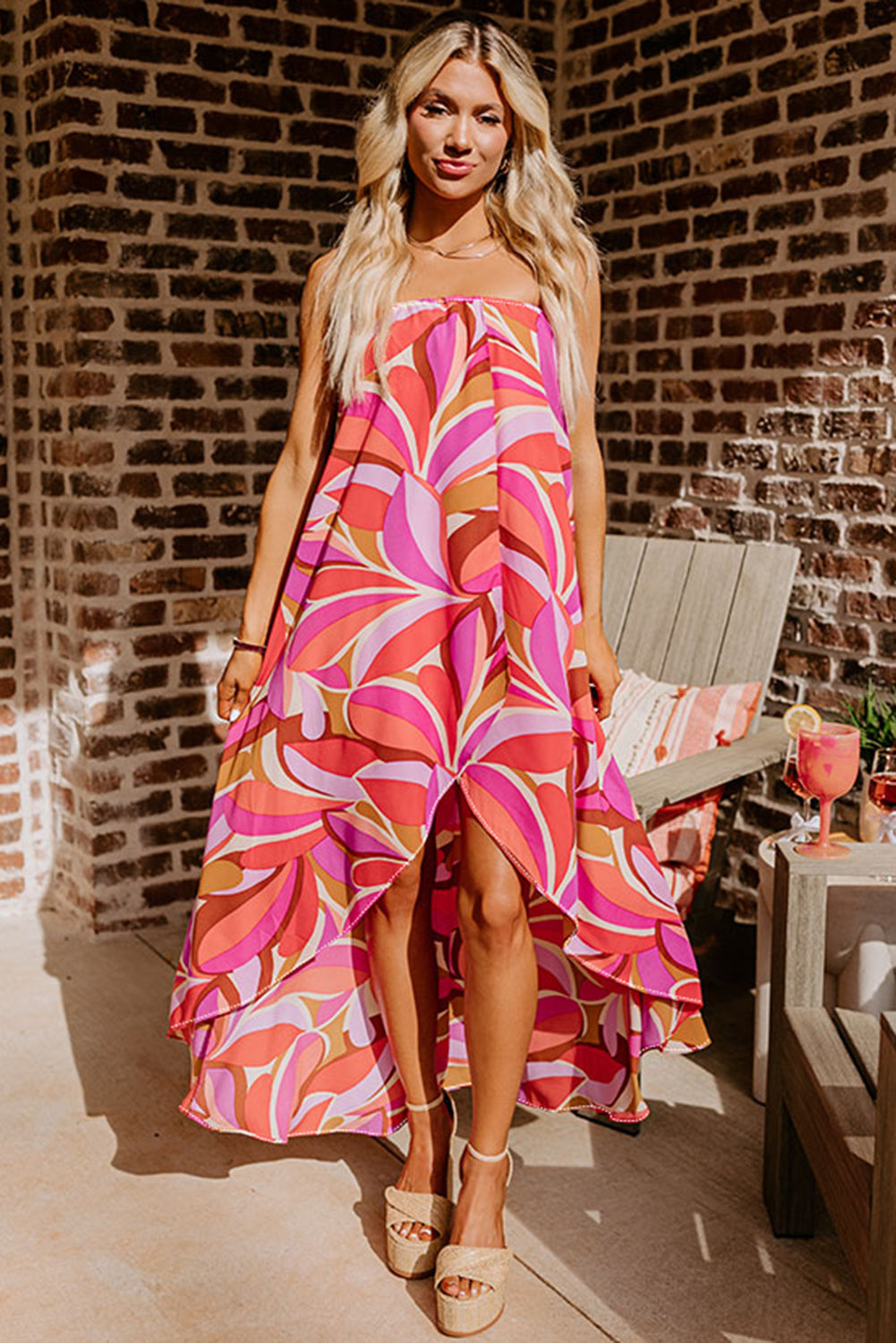 Tropical Print Flirty Bandeau Vacay Dress