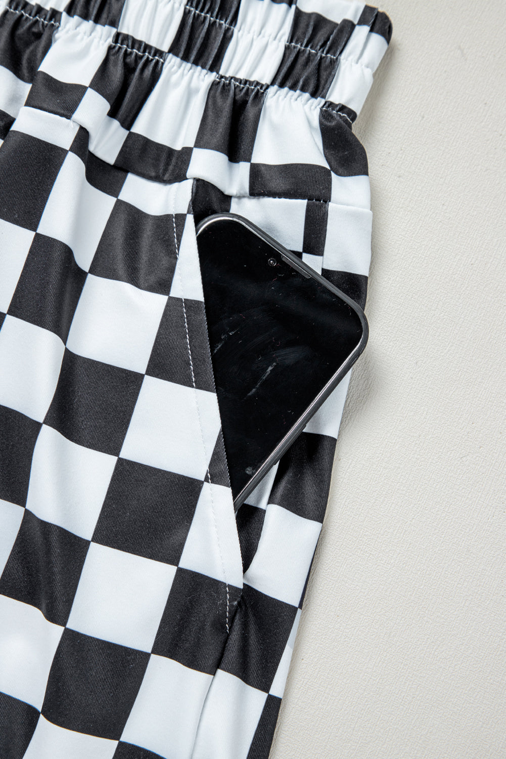 Black Checkered Print High Waist Shorts