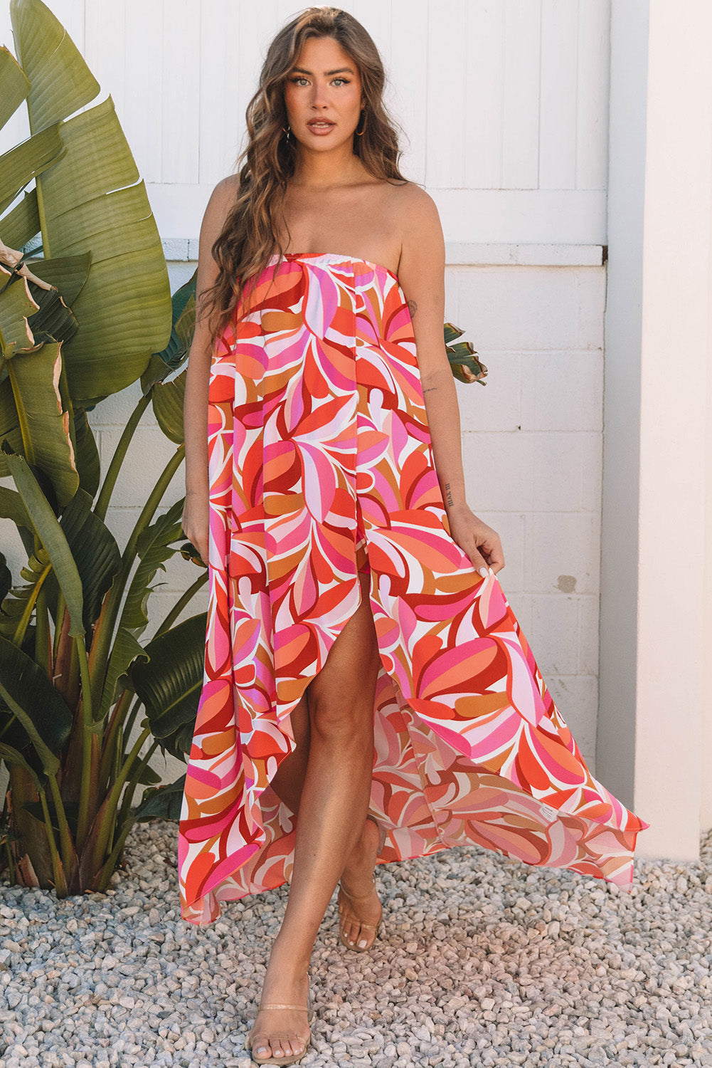 Tropical Print Flirty Bandeau Vacay Dress
