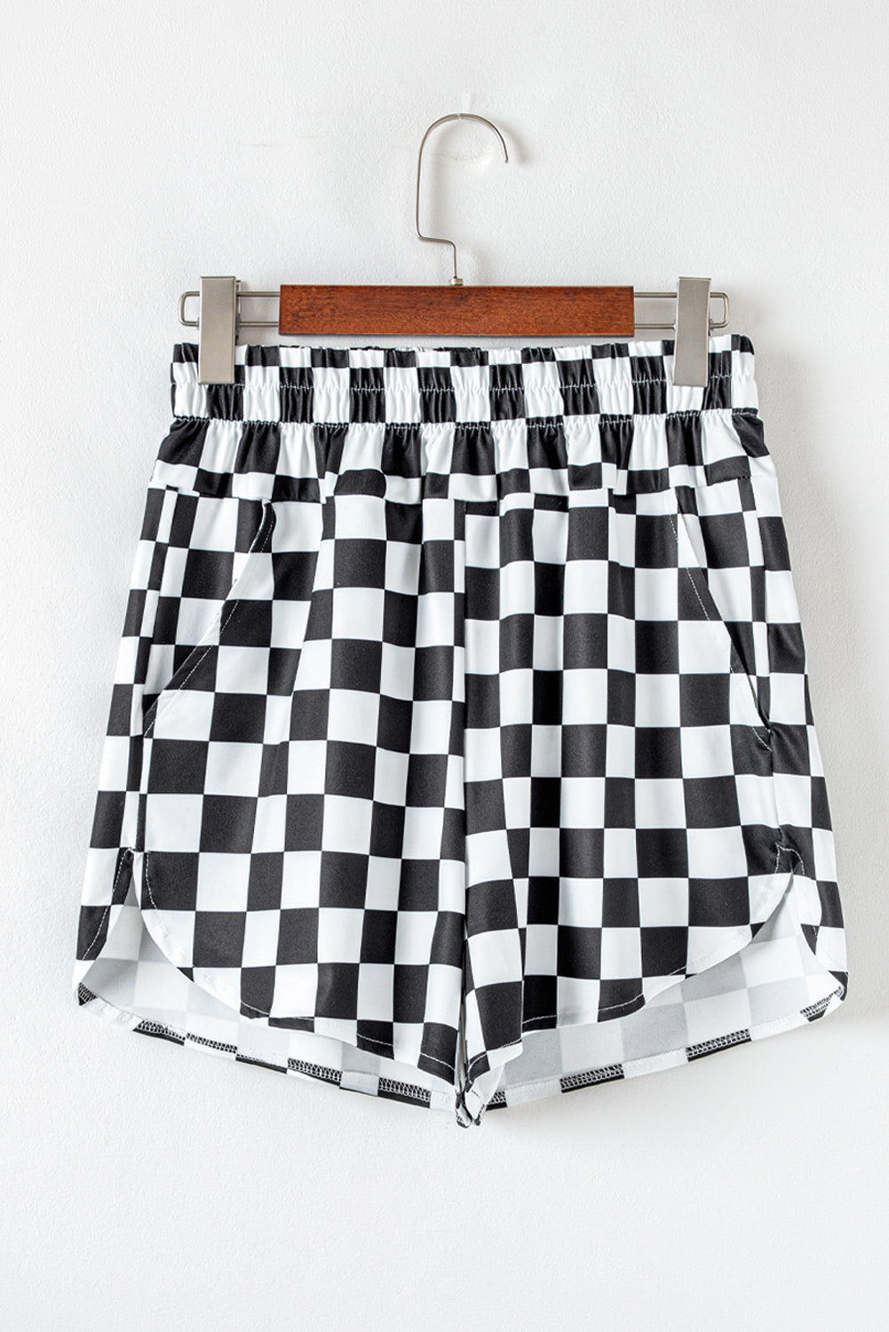 Black Checkered Print High Waist Shorts