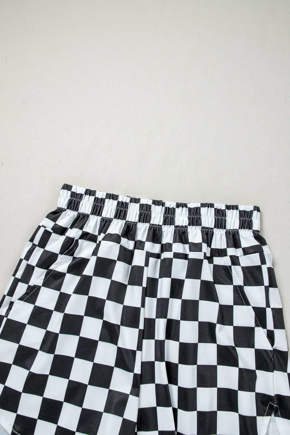 Black Checkered Print High Waist Shorts