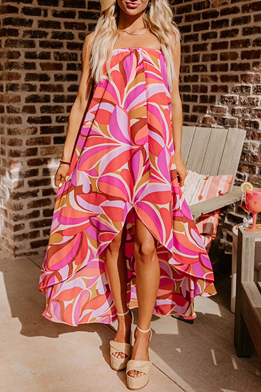 Tropical Print Flirty Bandeau Vacay Dress