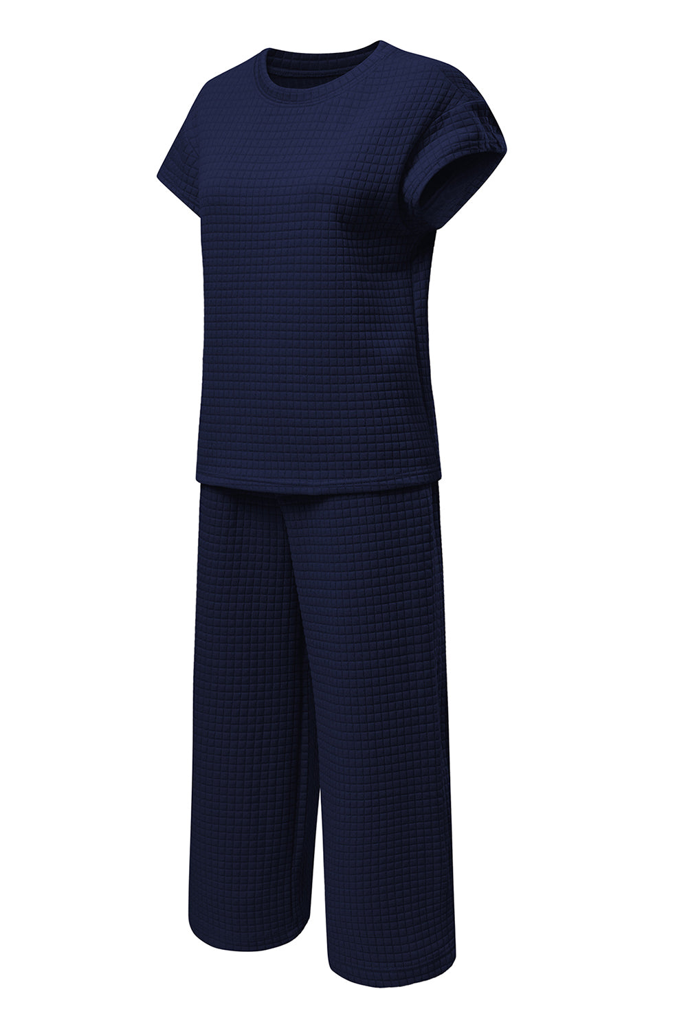 Parchment Solid Color Textured Short Sleeve Top and Casual Pants Set