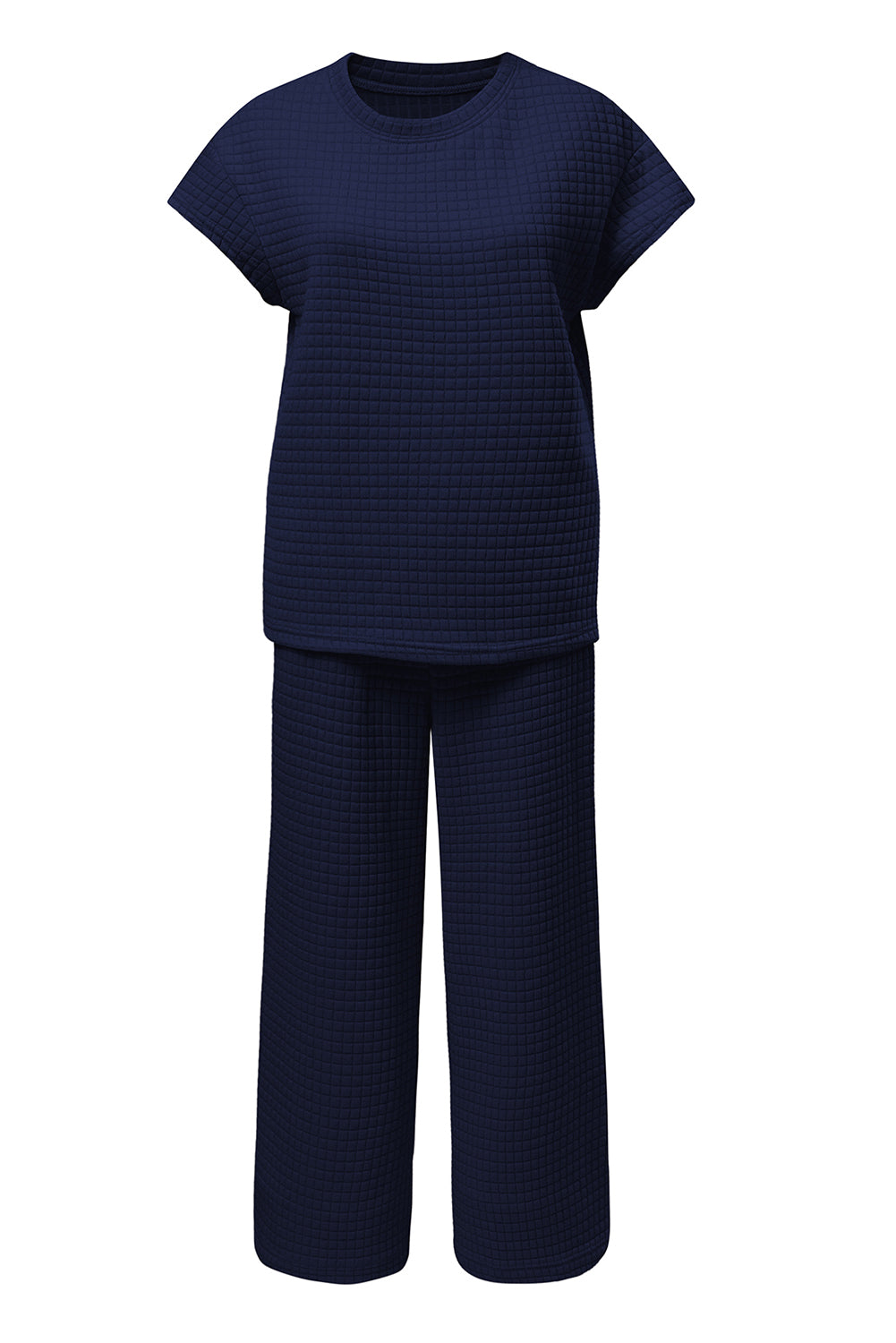 Parchment Solid Color Textured Short Sleeve Top and Casual Pants Set