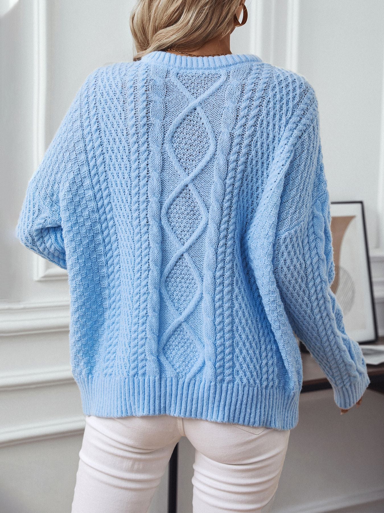 Solid Color Cable Knit Pullover w/ A Nice Loose Fit