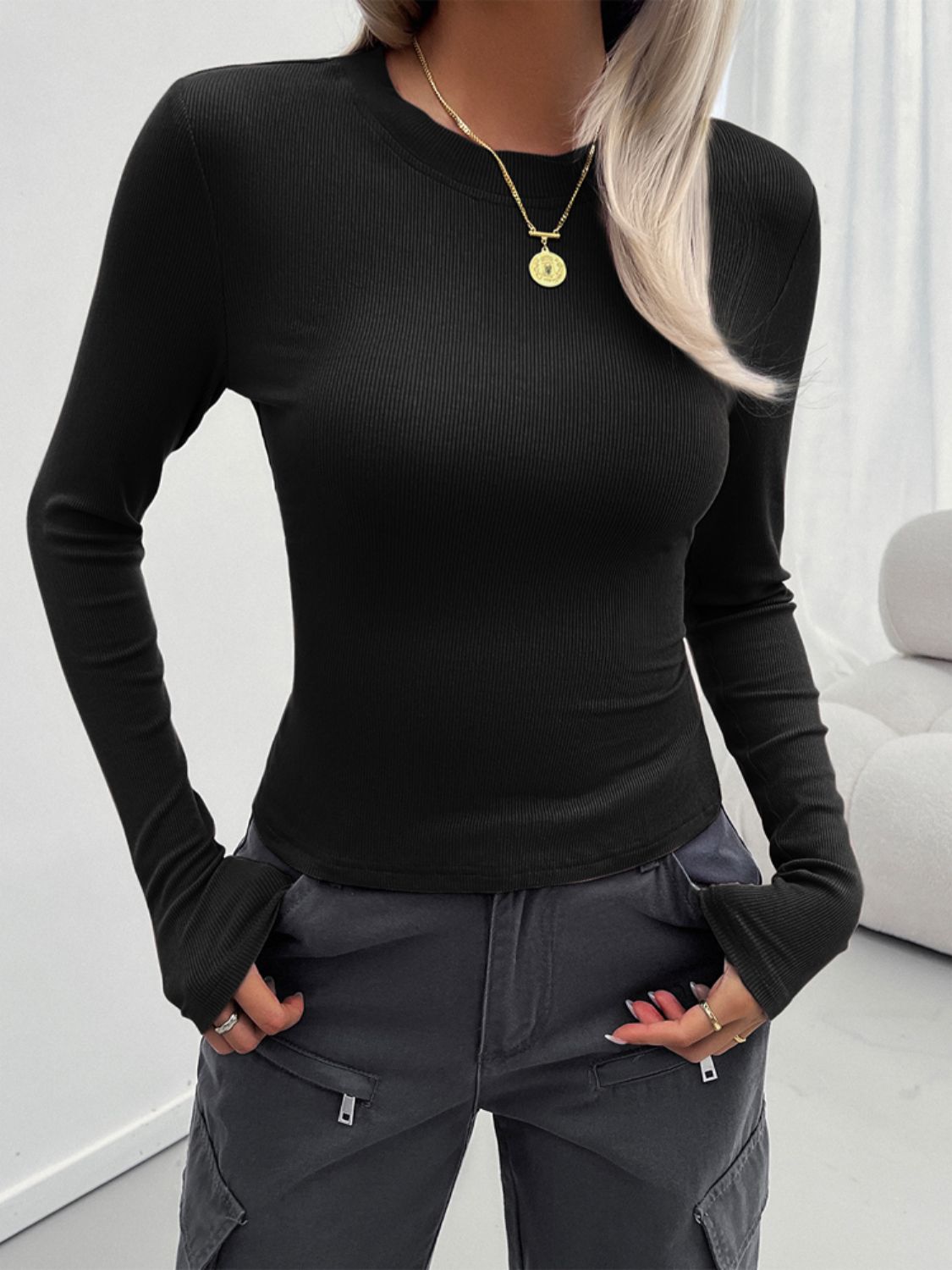 Devine Round Neck Long Sleeve Top