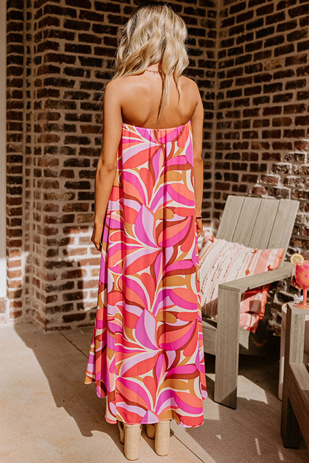 Tropical Print Flirty Bandeau Vacay Dress
