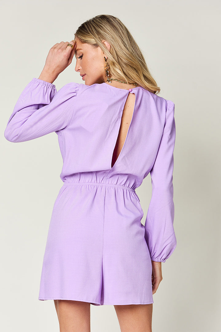 Double Take Full Size Drawstring Long Sleeve Romper