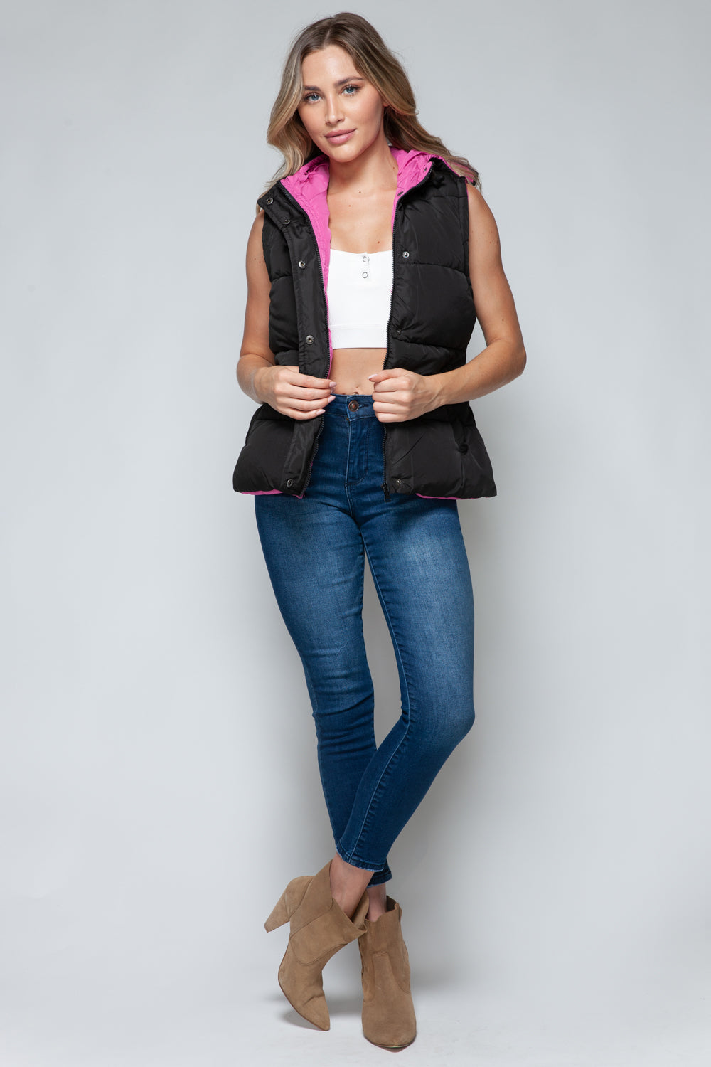 Snobbish Snap and Zip Closure Hooded Vest