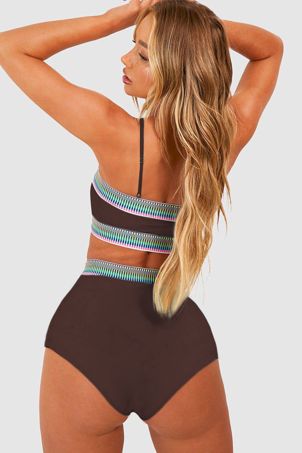 Peach Blossom Contrast Banding Tube Bikini High Waist 2pcs Swimsuit