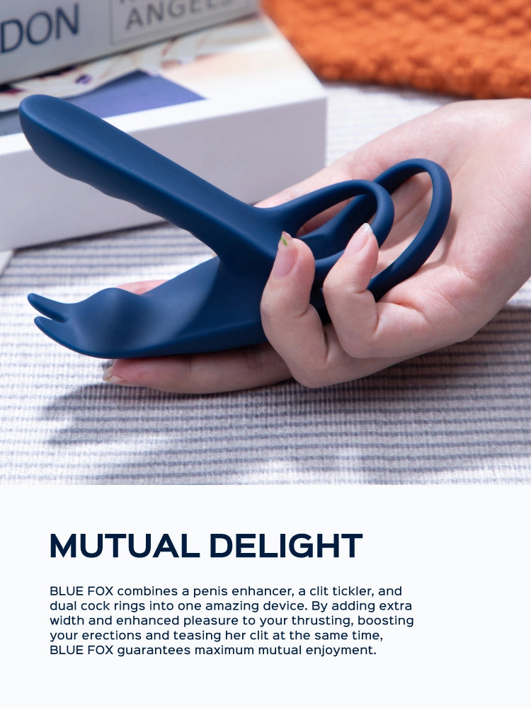 Blue Fox Vibrating Girth Enhancer Penis Sleeve - Blue