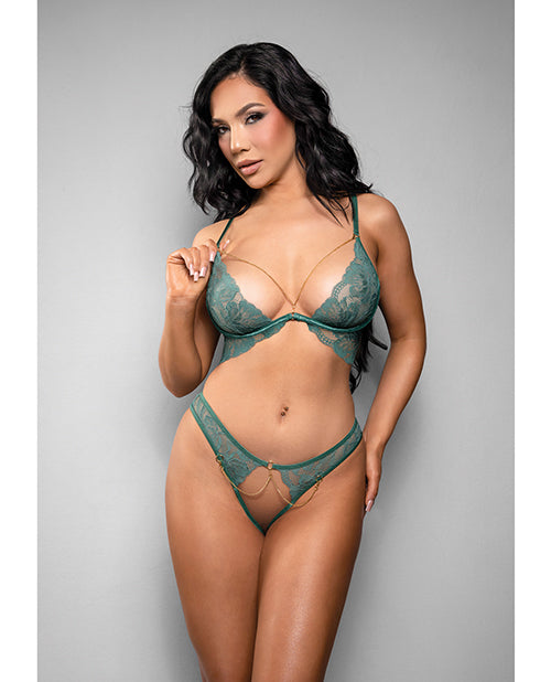 Temptress Aerin Lace Bra w/Removable Chain & Panty 2 pc Set - Green