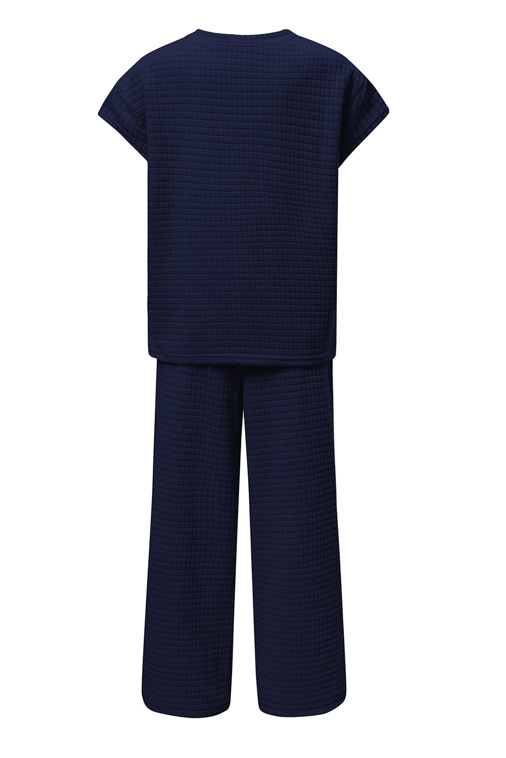 Parchment Solid Color Textured Short Sleeve Top and Casual Pants Set