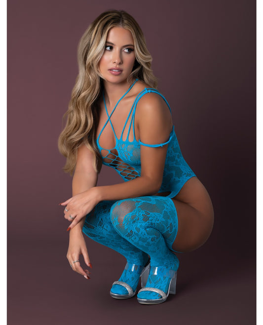 Seamless Strappy Body Stocking - Turquoise O/S